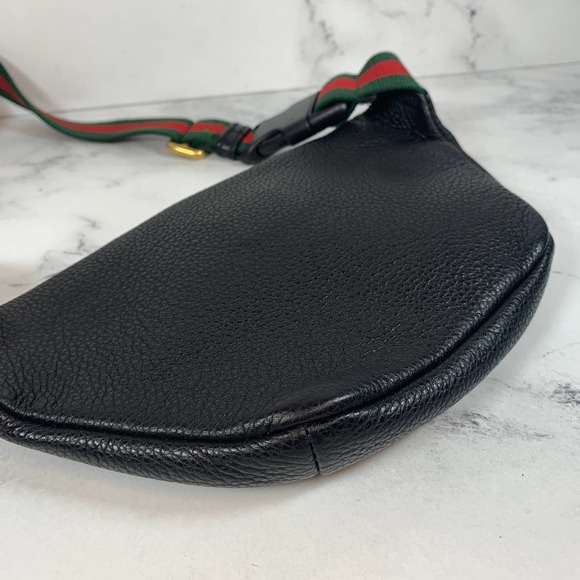 ❌❌ GUCCI Bumbag Belt Bag Black Grained Calfskin Small GG Logo Crossbody Stripe - Picture 6 of 13